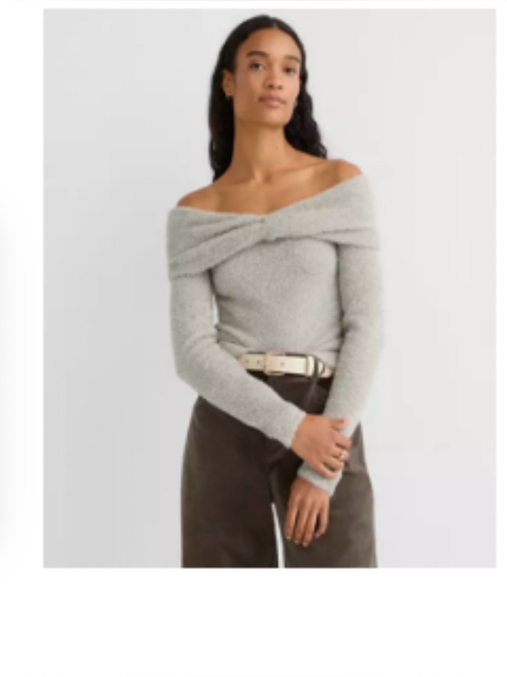 LOFT Off-Shoulder Twist Knit Sweater -  Shimmer Light Gray NWOT